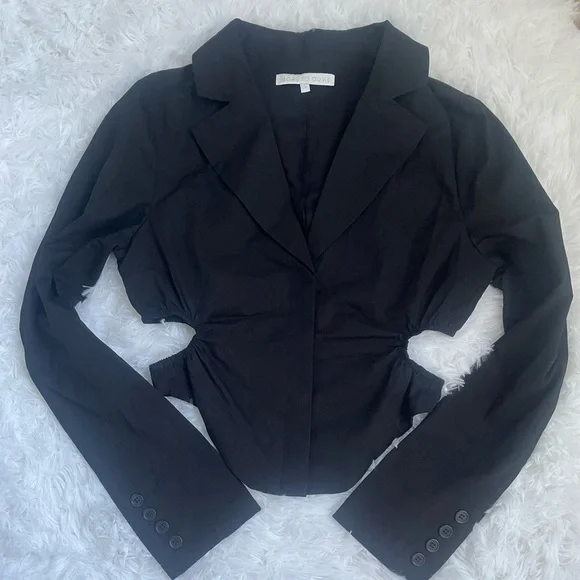 Revolve more to come black button down crop collar shirt with cut out sides SZ S - Picture 4 of 6